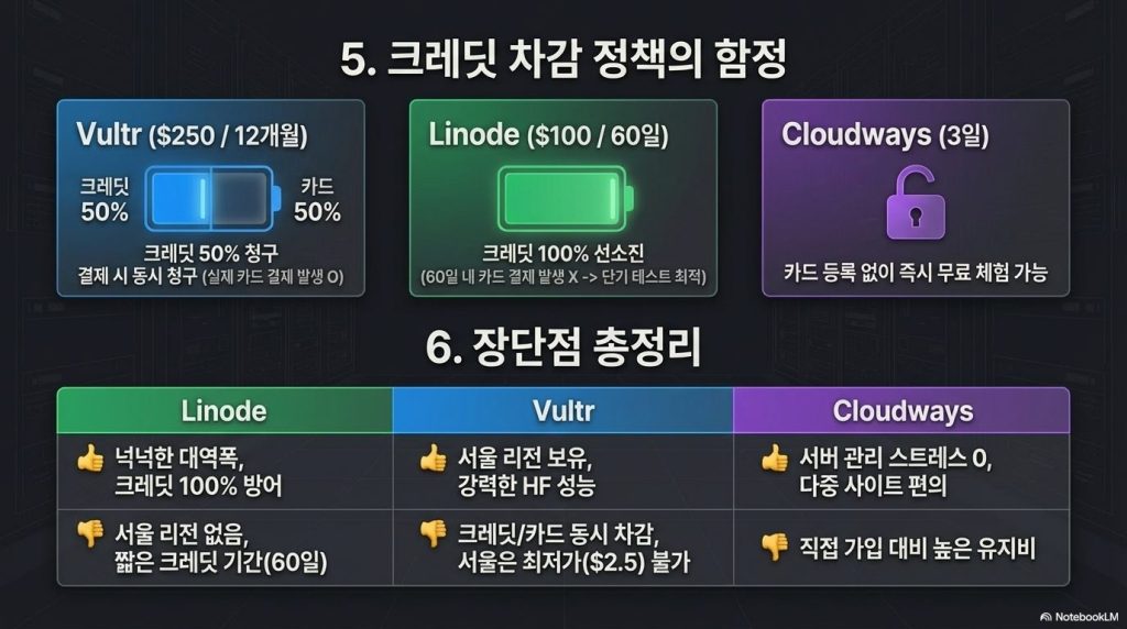 Vultr 직접 가입 시의 비용(월 $6)과 Cloudways를 통해 Vultr 서버를 이용할 때의 비용(월 $14) 차이를 보여주는 비교표.